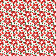 Oneline red apples seamless pattern.Vector hand drawn illustration.Healthy food background in trendy style