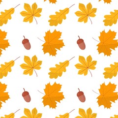  Vector seamless pattern of illustrations of leaves and acorns.