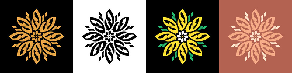 Abstract calligraphic flower ornament. Golden mandala, rangoli and bloom, calligraphic pattern