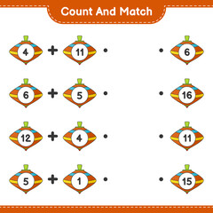 Count and match, count the number of Whirligig Toy and match with the right numbers. Educational children game, printable worksheet, vector illustration