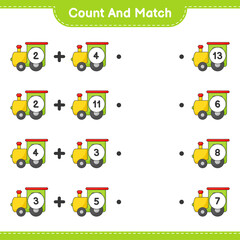 Count and match, count the number of Train and match with the right numbers. Educational children game, printable worksheet, vector illustration
