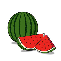 Whole and sliced ripe watermelon vector