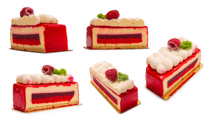 Raspberry cake isolated on white.