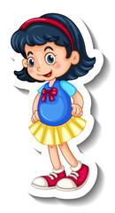 A sticker template with a happy girl in standing pose