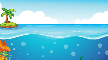 Fototapeta na wymiar Little Island with blank underwater seascape template