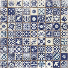 Papier peint Portugal carreaux de céramique Carreaux portugais bleus motif grungy background - Azulejos fashion interior design carreaux