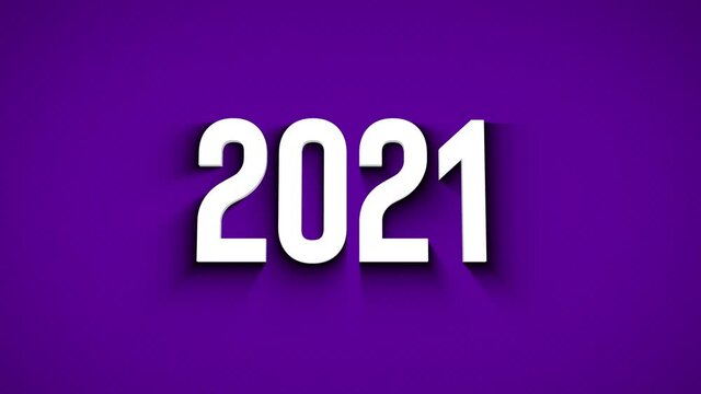 4k 3d Render Of The Year 2021. Year Graphic. Time Animation. White Text On Purple Background. Computer Generated Graphics. Animated Design.