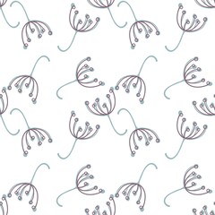 Autumn pattern background with colourful leaves, acorns and flowers, isolated on white. Cut kawaii pattern with seasonal elements in flat style for Thanksgiving, web or print 