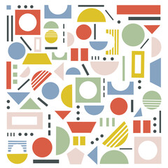 Memphis design seamless pattern. Neo geometry minimalistic artwork poster with simple shape. Abstract shapes compositions. Vector illustration.