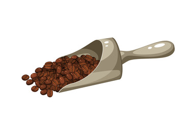 Roasted coffee beans in metal scoop. Vector illustration cartoon flat icon isolated on white background.