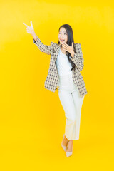 Portrait beautiful young asian woman smile with action