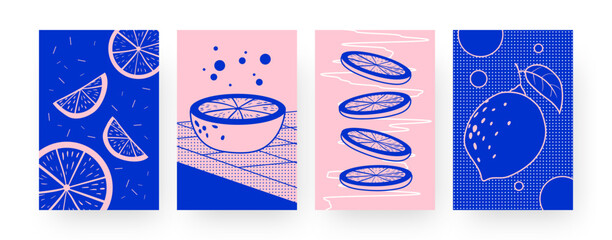 Collection of contemporary posters with cut limes. Whole lime, halves and slices vector illustrations in creative style. Summer, fruit concept for designs, social media, postcards, invitation cards