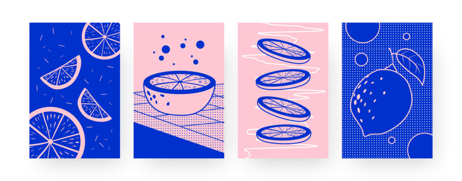 Naklejki Collection of contemporary posters with cut limes. Whole lime, halves and slices vector illustrations in creative style. Summer, fruit concept for designs, social media, postcards, invitation cards