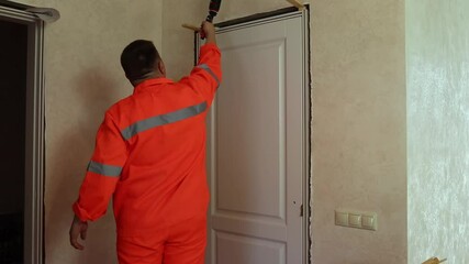 fill the doorway with foam. Professional door installation in a large wooden house