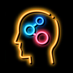 programmed brain neon light sign vector. Glowing bright icon programmed brain sign. transparent symbol illustration