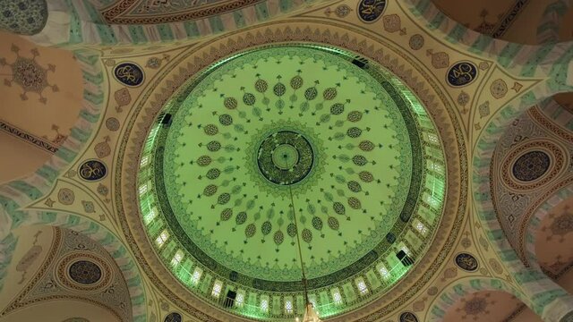 The dome in the mosque. Eyyup Prophet Mosque Urfa turkey. 4K
Interior decoration at the dome of the mosque. 1.