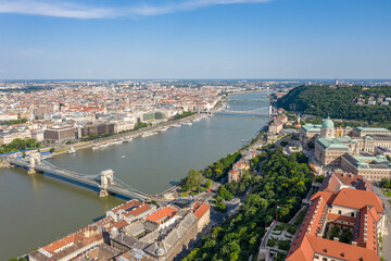 Fototapeta na wymiar Hungary - Budapest landscape from above with Buda castle, Chain Bridge, Parlament, Danube river, Matthias Church