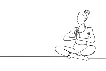 Continuous one line of woman practicing yoga in silhouette on a white background. Linear stylized.Minimalist.