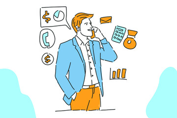 business man call on the phone hand drawn illustration