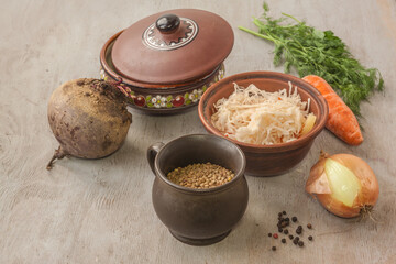 Set of ingredients for borscht. Cooking borscht.