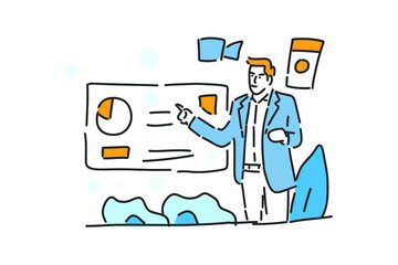 businessman tools show finance apps hand drawn illustration