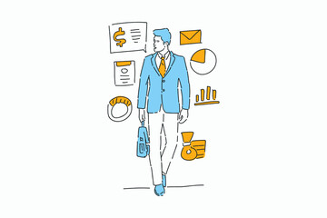 businessman with infographic hand drawn illustration