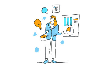 business woman presentation finance management drawn illustration