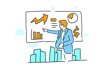 man presentation business success drawn illustration