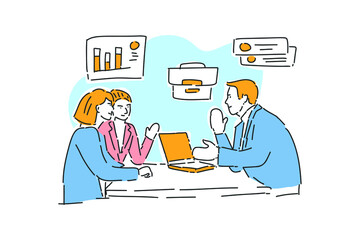team business talking about marketing drawn illustration