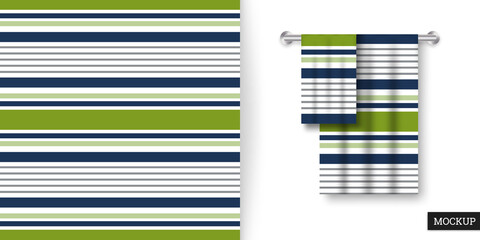 Striped seamless pattern. Abstract background with green, blue stripes. Vector illustration horizontal lines. Repeating texture. Ornament in stripe. Design paper, wallpaper, textile, fabric. Mockup.

