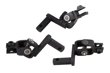 truck gear shift rod hinge, isolated on white background. set of three parts