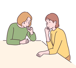 Women with serious expressions. hand drawn style vector design illustrations. 