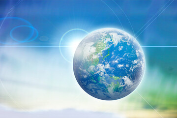 Fototapeta na wymiar 地球　世界　ワールド　通信　ネットワーク　DX　デジタル　テクノロジー　ビジネス　国際　空間　ブルー