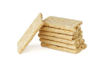 crispbread isolated on white. a stack of wholemeal diet crackers