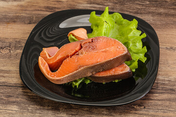 Two pink salmon fish steak