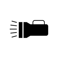 Flashlight icon in solid black flat shape glyph icon, isolated on white background 