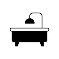 Bath tub icon in solid black flat shape glyph icon, isolated on white background 