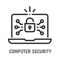Computer security line icon on white background. Editable stroke.