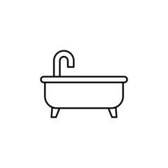 Bath tub icon in flat black line style, isolated on white background 