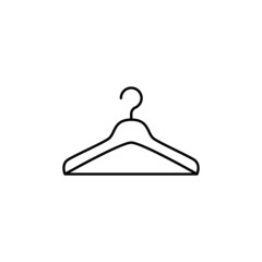 Clothing hanger wardrobe icon in flat black line style, isolated on white background 