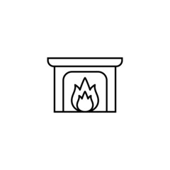 Bonfire fireplace icon in flat black line style, isolated on white background 