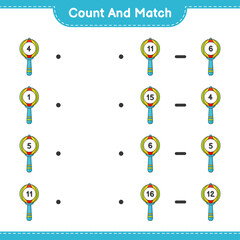 Count and match, count the number of Baby Rattle and match with the right numbers. Educational children game, printable worksheet, vector illustration