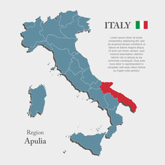 Vector map country Italy and region Apulia
