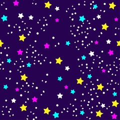 Cosmic seamless pattern with cartoon stars and space. Vector illustration EPS 10.