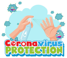 Coronavirus Protection with hands using alcohol sannitizer spray