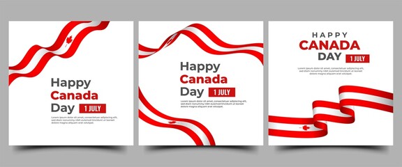 Canada day social media post template design. Modern banner with Canada flag illustration. Usable for social media, greeting cards, banners, and websites.