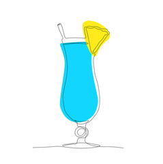 Blue Hawaiian alcoholic drink vector stock illustration. One line. Logo for the menu in the bar restaurant. Isolated on a white background.