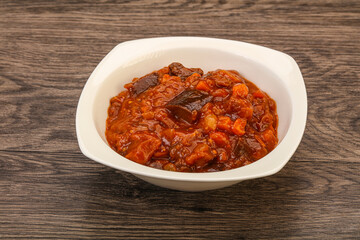 Eggplant saute with tomato and herbs