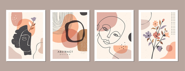 Collection of  abstract minimalist art posters. Mid century modern design for prints, poster, cover and wallpaper.