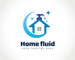 circle home house bottle liquid soap cleaner logo design illustration